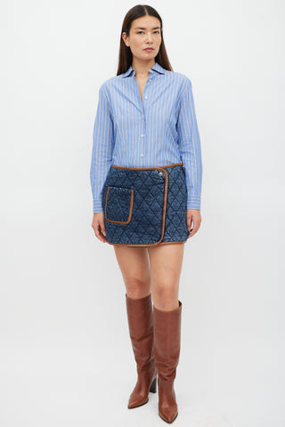 Jonathan Simkhai Navy & Brown Quilted Denim Skirt