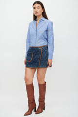 Jonathan Simkhai Navy & Brown Quilted Denim Skirt