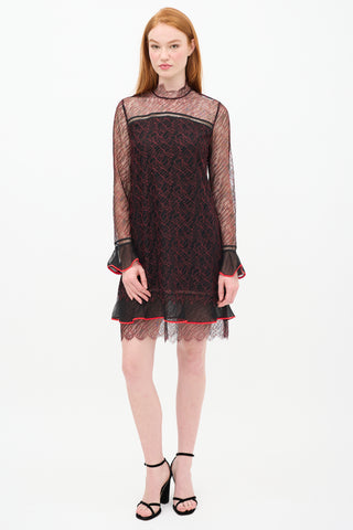 Jonathan Simkhai Black & Red Silk Lace Shift Dress