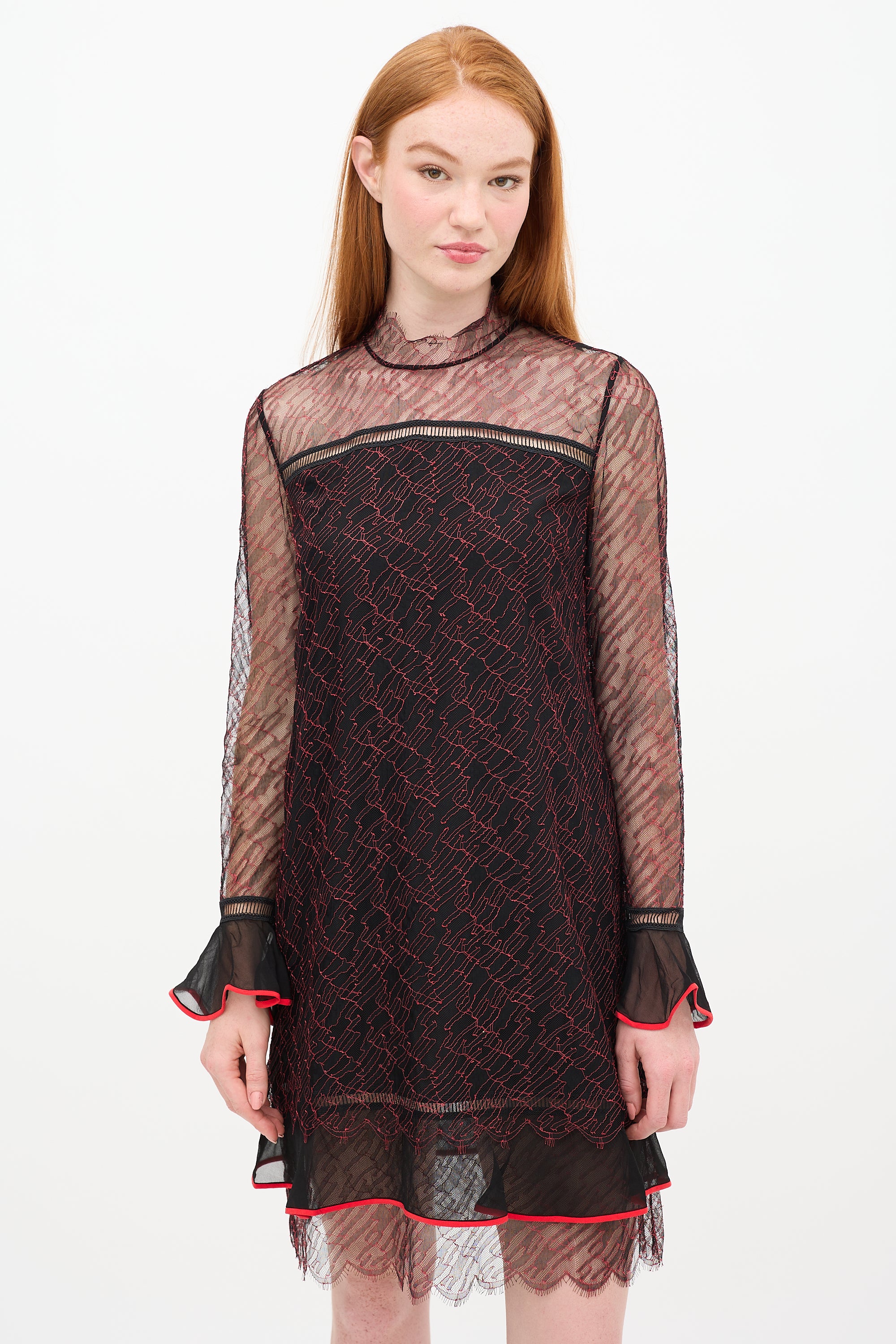 Simkhai // Black & Red Silk Lace Shift Dress VSP Consignment Simkhai // Black & Red Silk Lace Shift Dress VSP Consignment