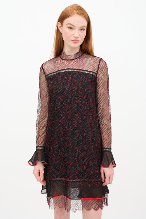 Jonathan Simkhai Black & Red Silk Lace Shift Dress