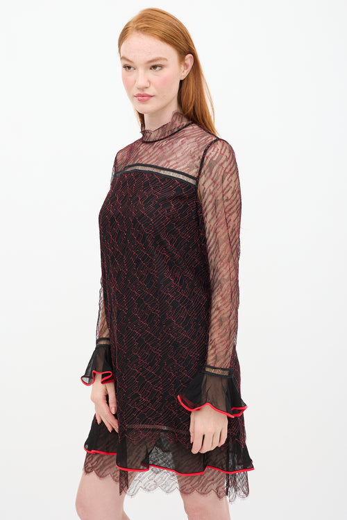 Jonathan Simkhai Black & Red Silk Lace Shift Dress