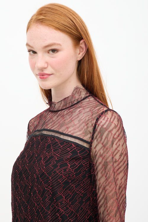 Jonathan Simkhai Black & Red Silk Lace Shift Dress