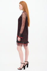 Jonathan Simkhai Black & Red Silk Lace Shift Dress