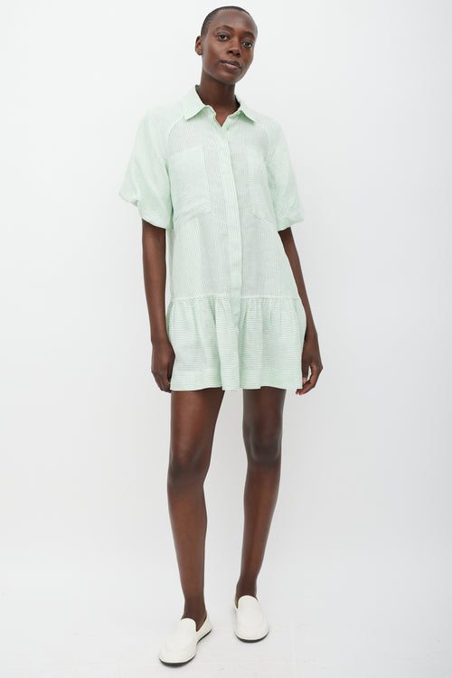 Jonathan Simkhai White & Green Striped Shirt Dress
