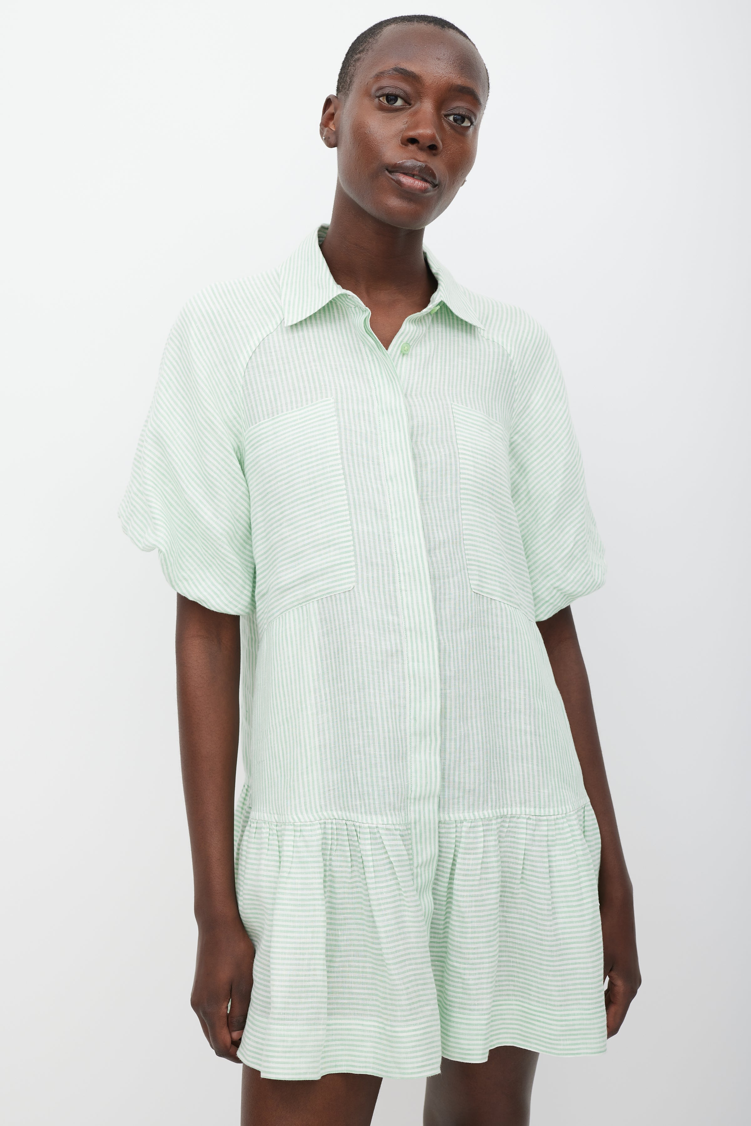 jonathan simkhai dress Simkhai // White & Green Striped Shirt Dress – VSP Consignment