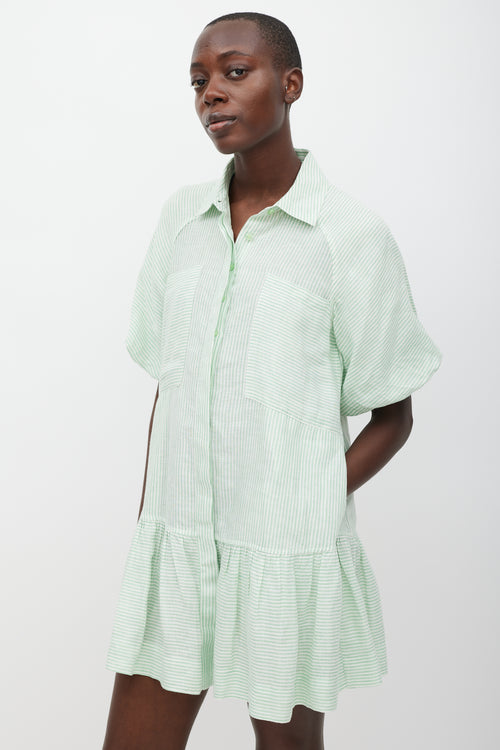 Jonathan Simkhai White & Green Striped Shirt Dress
