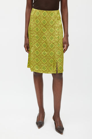Jonathan Saunders Green & Brown Silk Printed Skirt