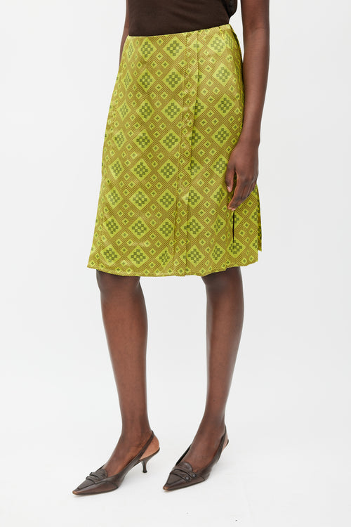 Jonathan Saunders Green & Brown Silk Printed Skirt