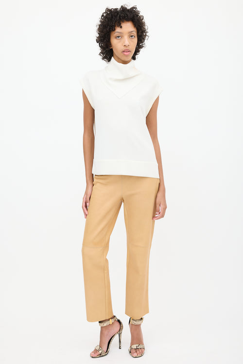 Joseph Beige Leather Slim Trouser