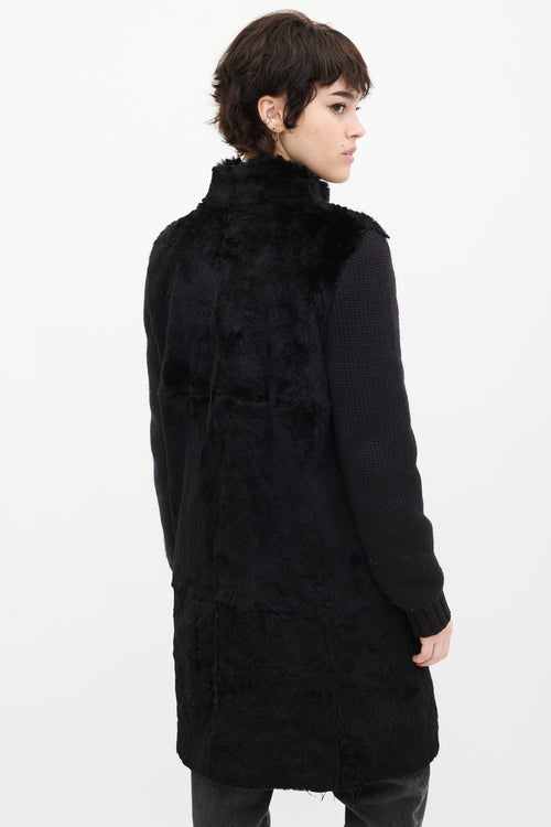 Joseph Black Wool Knit & Fur Coat