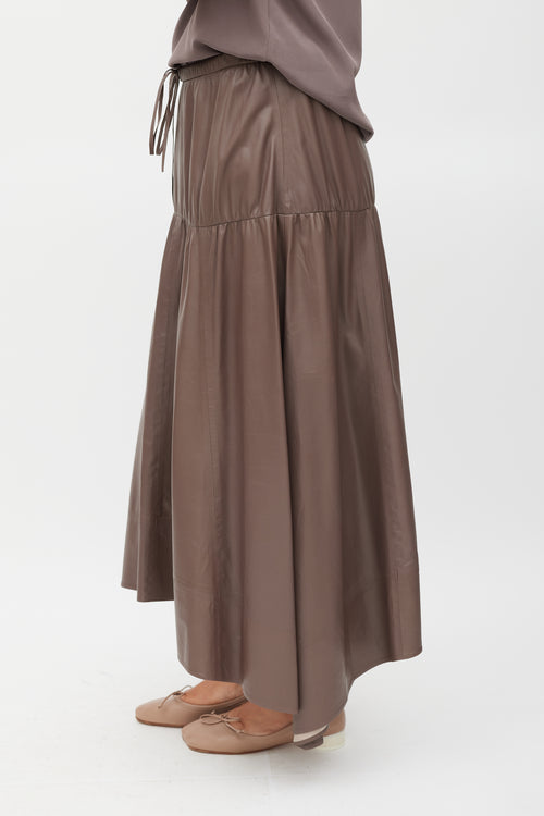 Joseph Brown Leather Tiered Skirt