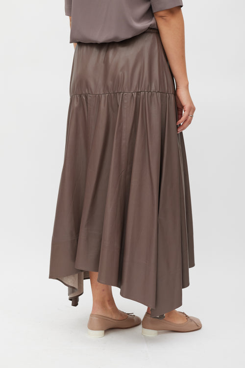 Joseph Brown Leather Tiered Skirt