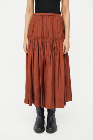 Joseph Brown Silk Midi Skirt