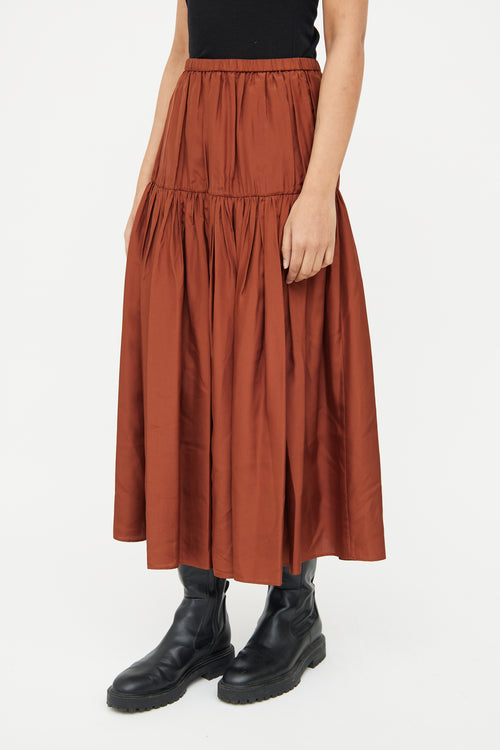 Joseph Brown Silk Midi Skirt