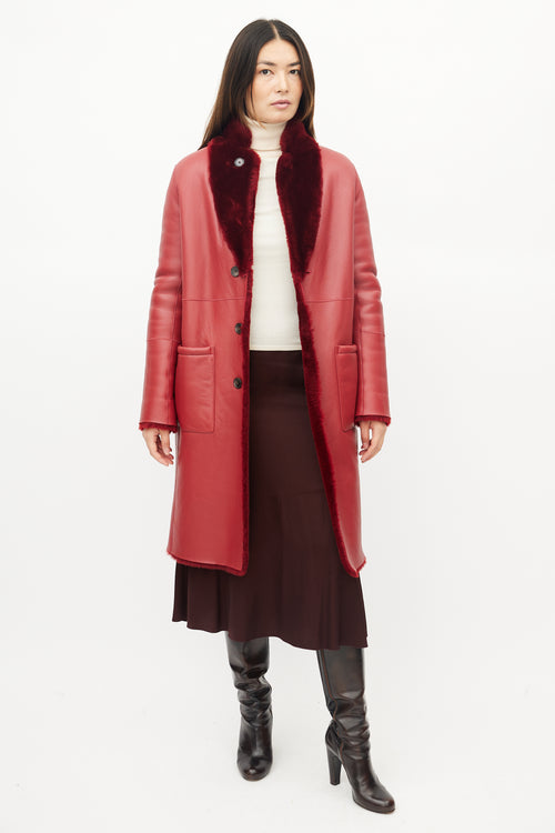 Joseph Red Leather Shearling Reversible Coat