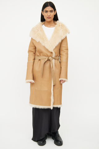 Joseph Tan Leather Fur Lined Coat