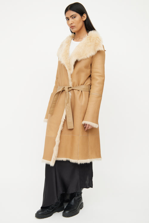 Joseph Tan Leather Fur Lined Coat