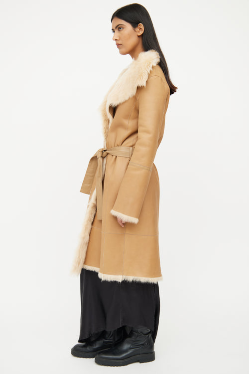 Joseph Tan Leather Fur Lined Coat