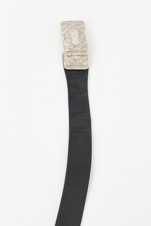 Judith Leiber Patent Leather & Crystal Buckle Belt