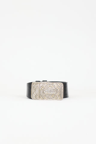 Judith Leiber Patent Leather & Crystal Buckle Belt