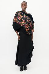 Junya Watanabe Black & Multicolour Floral Asymmetrical Top