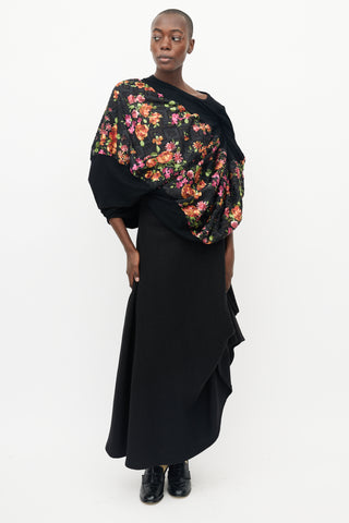 Junya Watanabe Black & Multicolour Floral Asymmetrical Top
