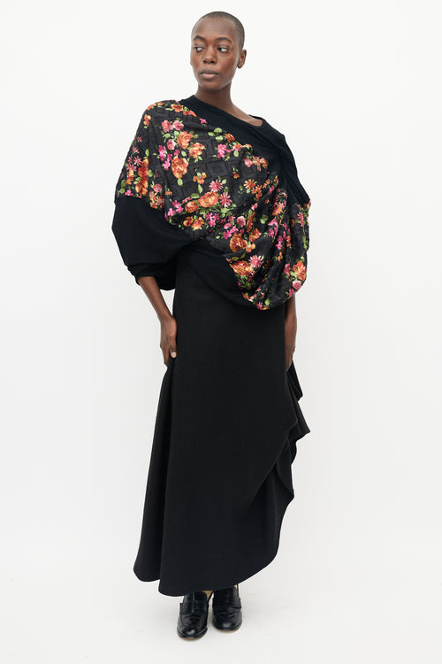 Junya Watanabe Black & Multicolour Floral Asymmetrical Top