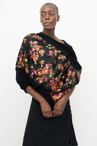 Junya Watanabe Black & Multicolour Floral Asymmetrical Top