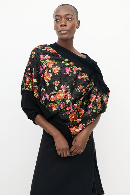 Junya Watanabe Black & Multicolour Floral Asymmetrical Top