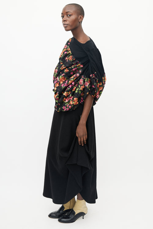 Junya Watanabe Black & Multicolour Floral Asymmetrical Top