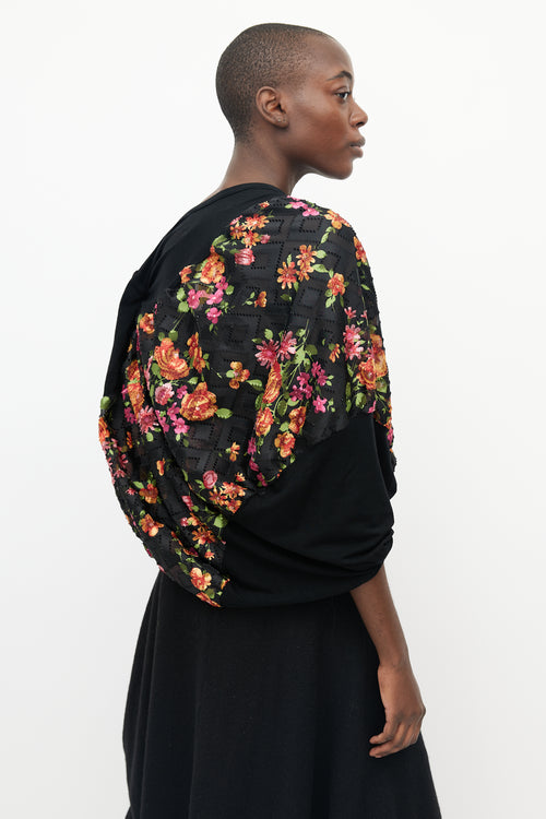 Junya Watanabe Black & Multicolour Floral Asymmetrical Top