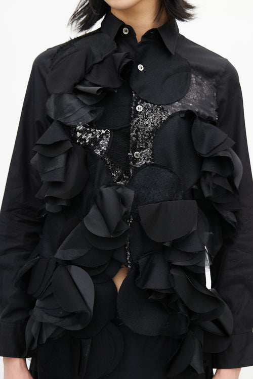 Junya Watanabe Black Ruffled Patchwork Shirt