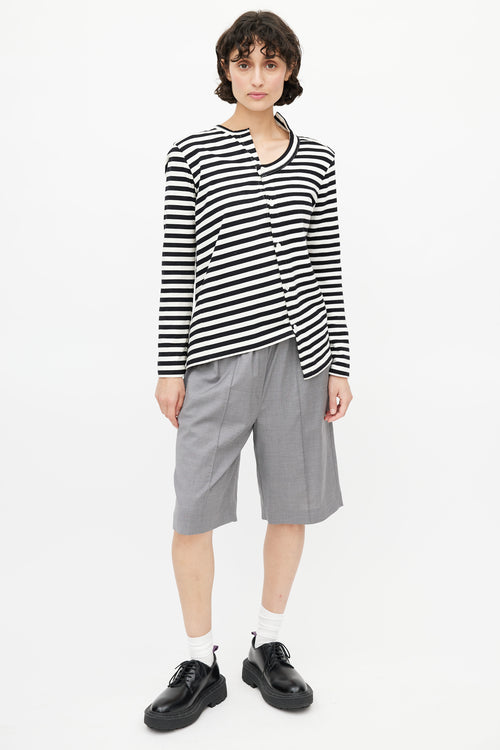 Junya Watanabe Black & White Striped Knit Asymmetrical Cardigan
