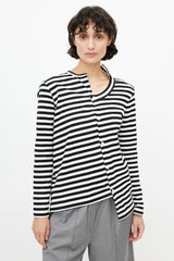 Junya Watanabe Black & White Striped Knit Asymmetrical Cardigan