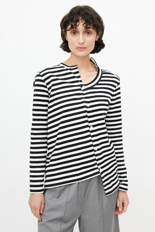 Junya Watanabe Black & White Striped Knit Asymmetrical Cardigan