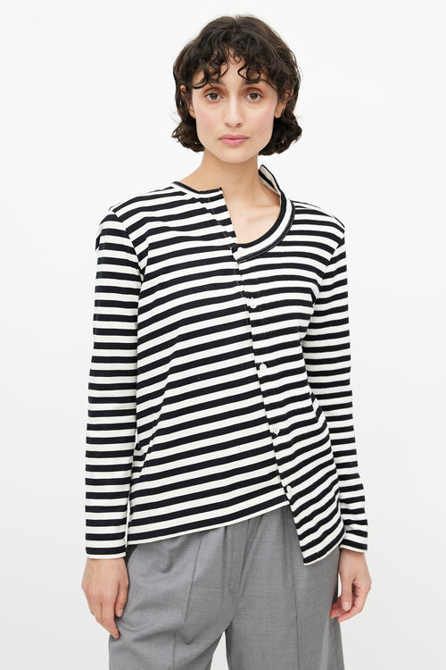 Junya Watanabe Black & White Striped Knit Asymmetrical Cardigan