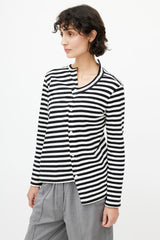 Junya Watanabe Black & White Striped Knit Asymmetrical Cardigan