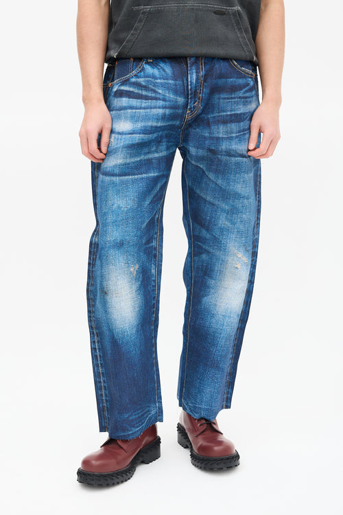 Junya Watanabe Blue Denim Effect Print Pant