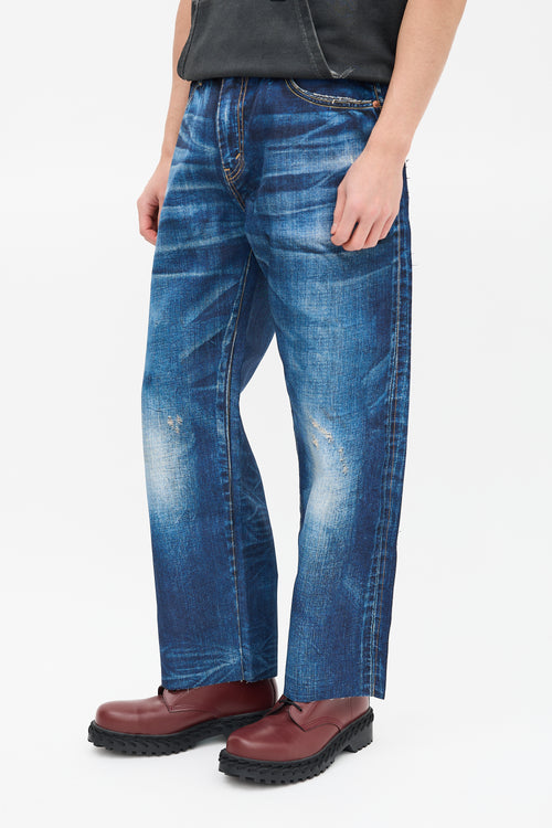 Junya Watanabe Blue Denim Effect Print Pant