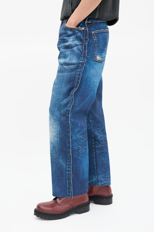 Junya Watanabe Blue Denim Effect Print Pant