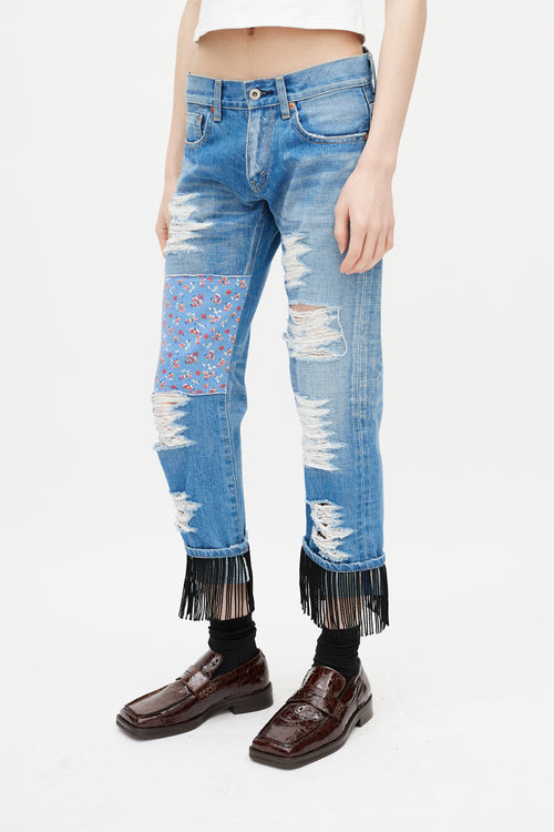 Junya Watanabe Blue Distressed Patchwork Denim Jeans