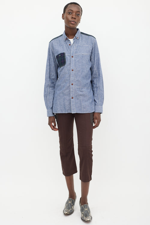 Junya Watanabe Blue & Green Chambray Plaid Shirt