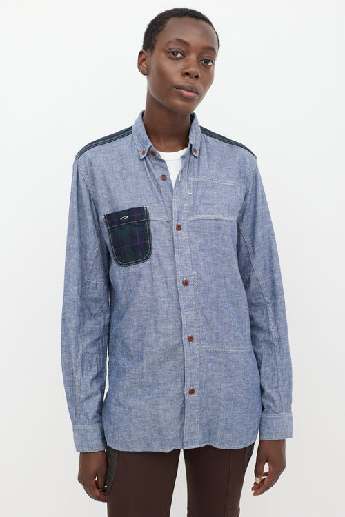 Junya Watanabe Blue & Green Chambray Plaid Shirt