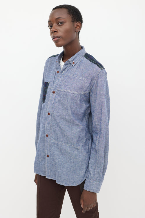 Junya Watanabe Blue & Green Chambray Plaid Shirt