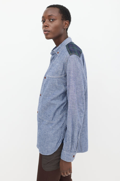 Junya Watanabe Blue & Green Chambray Plaid Shirt