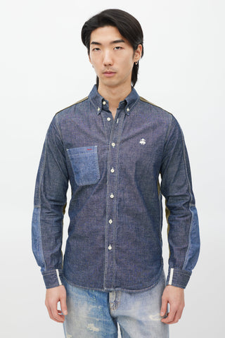 Junya Watanabe Blue & Green Panelled Chambray Shirt