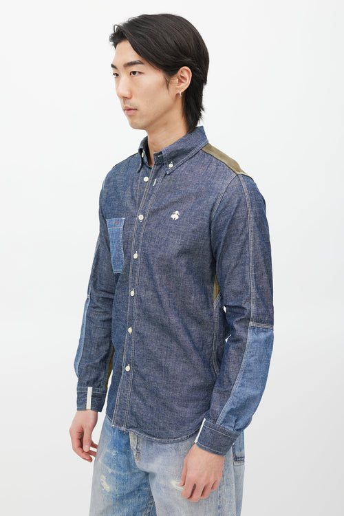 Junya Watanabe Blue & Green Panelled Chambray Shirt