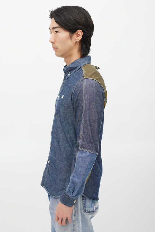 Junya Watanabe Blue & Green Panelled Chambray Shirt