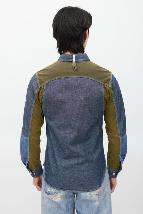 Junya Watanabe Blue & Green Panelled Chambray Shirt